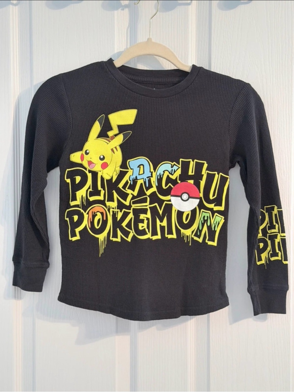 Pokémon Pikachu Black Thermal Long Sleeve Shirt Size XS
